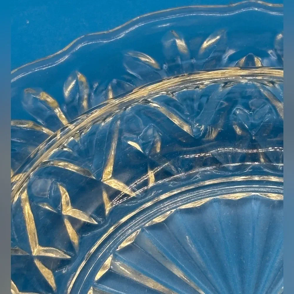 Vintage Sheffield Appetizer Seafood Dish with Handle Clear Cut Glass Silver